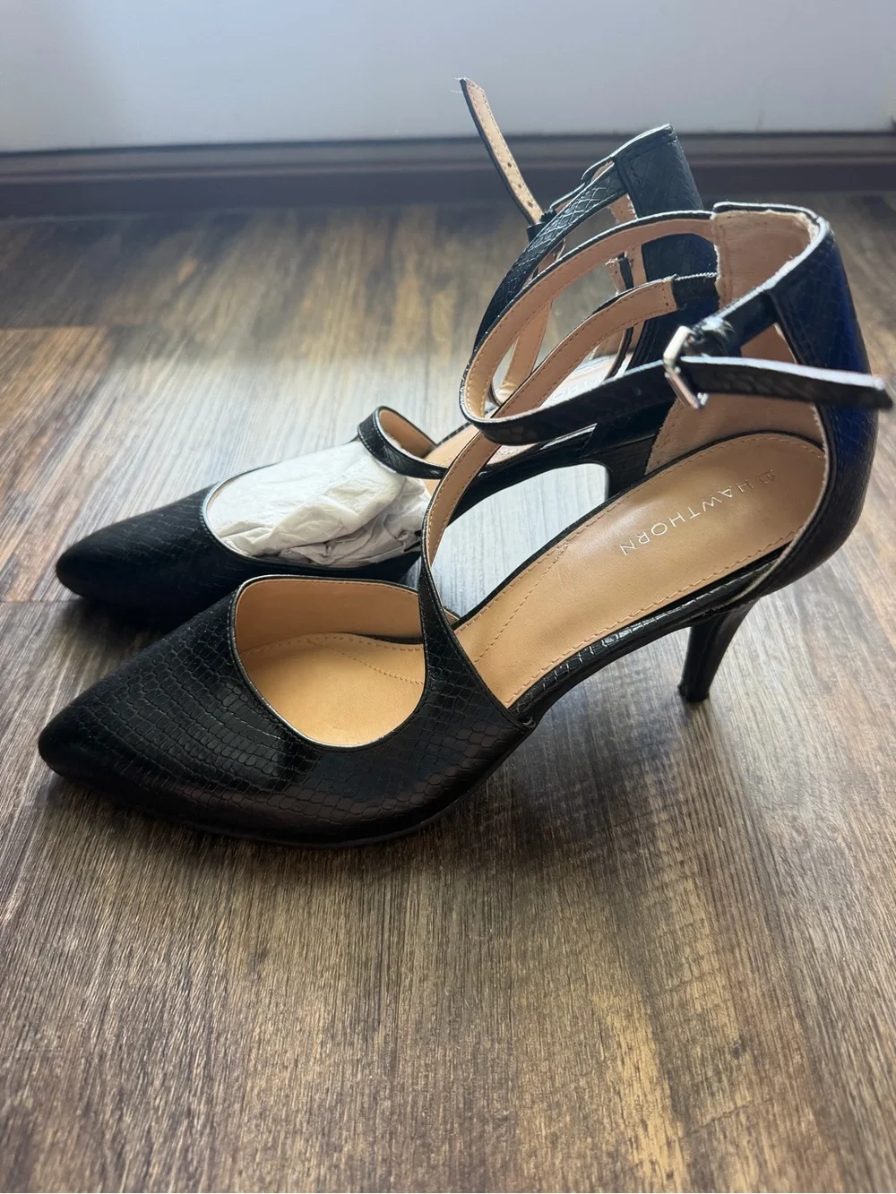 41 Hawthorn Black Ankle-Strap Pointed-Toe Heels NWOT no box